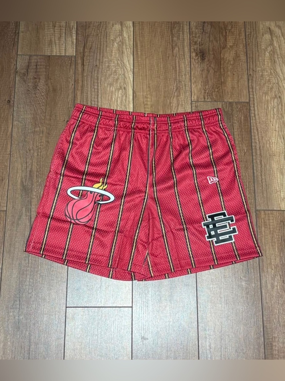 Eric Emanuel EE Red Pinstripe Miami Heat NBA Mesh Shorts Brand New Size M